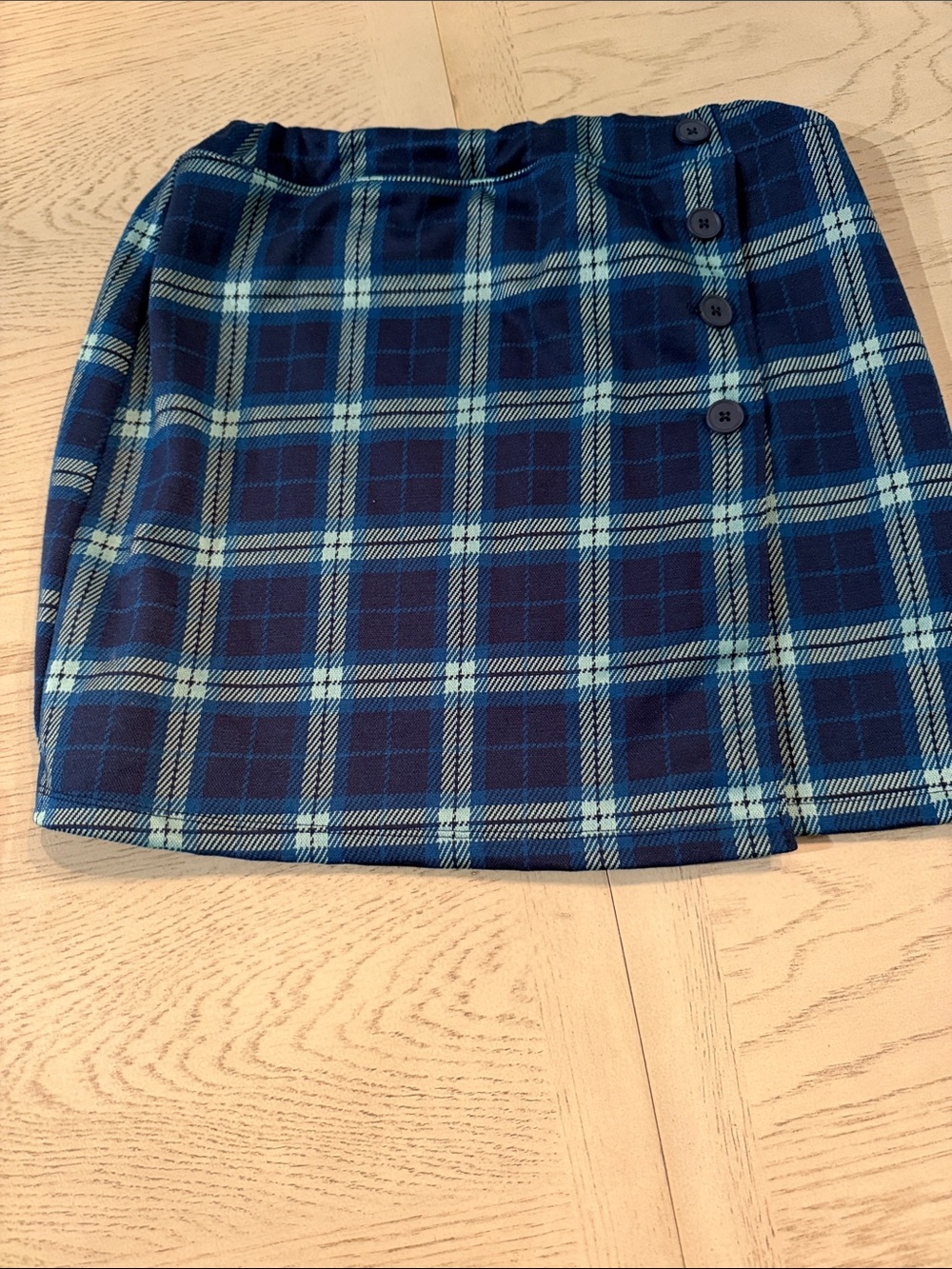 SO Navy and Light Blue Plaid Button-Accent Mini Skirt